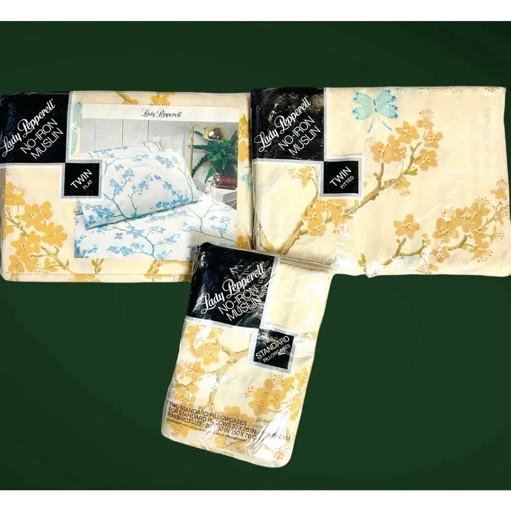 Vintage Twin Sheet Set Lady Pepperell Muslin Peach Floral Hanae Mori NOS READ